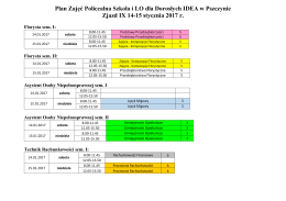 Plan Zajęć w Policealej Szkole i LO dla Dorosłych Zjazd IX 14