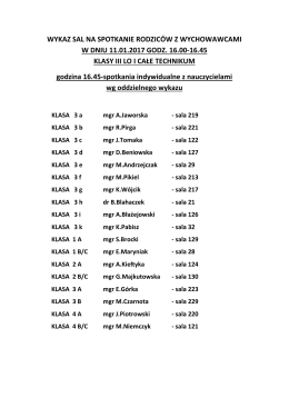 WYKAZ SAL NA SPOTKANIE RODZICÓW Z WYCHOWAWCAMI W