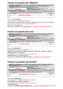 Przekaż 1% podatku dla TOBIASZA Przekaż 1