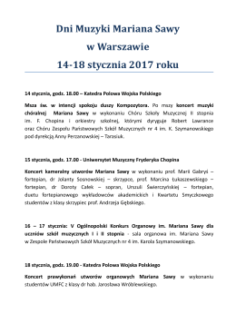 Dni Muzyki Mariana Sawy w Warszawie 14-18