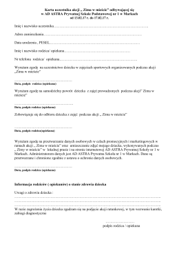 KARTA ZGŁOSZENIA DZIECKA