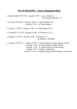 PLAN KOLĘDY – wizyty duszpasterskiej: