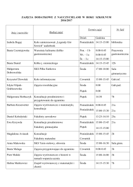 ZAJĘCIA DODATKOWE Z NAUCZYCIELAMI W ROKU SZKOLNYM