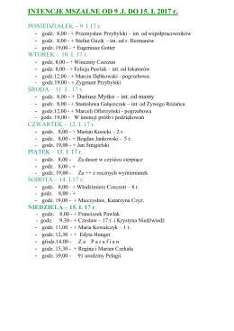Intencje: 09.01 – 15.01.2017 r.