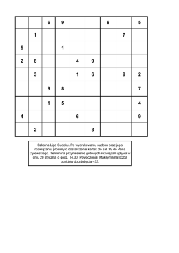 Szkolna Liga Sudoku. Po wydrukowaniu sudoku oraz jego