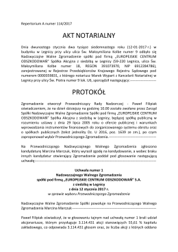 Treść uchwał Nadzwyczajne Walne Zgromadzenie 12.01.2017