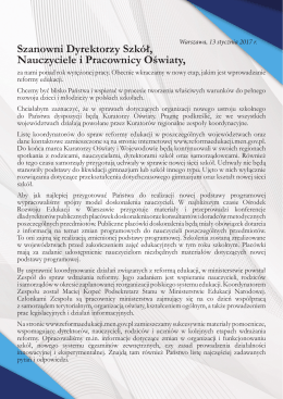 Szanowni Dyrektorzy Szk&oacute;ł, Nauczyciele i Pracownicy Oświaty,