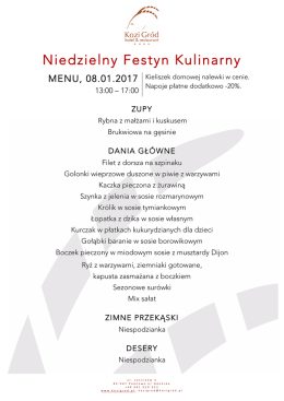 Menu Niedzielnego Festynu 08.01.2017