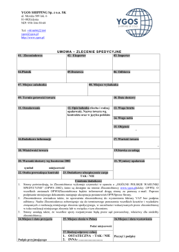 YGOS SHIPPING Sp. z oo SK UMOWA – ZLECENIE SPEDYCYJNE