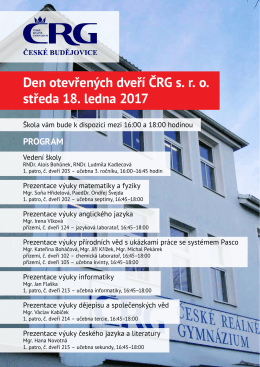 Den otevřen&yacute;ch dveř&iacute; ČRG s. r. o. středa 18. ledna 2017