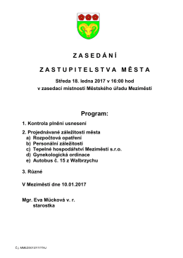Z A S E D Á N Í Z A S T U P I T E L S T V A   M Ě S T A Program: