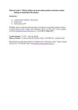 Okresní soud v Táboře přijme do pracovního poměru asistenta soudce