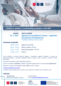 Žádost o platbu a monitoring projektu v OP PIK