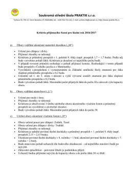 Kritéria přijímacího řízení pro školní rok 2016/2017