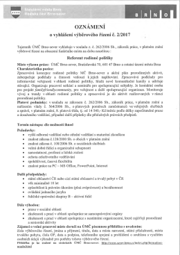 ÚMČ Brno-sever_Výběrové řízení_Referent rodinné politiky