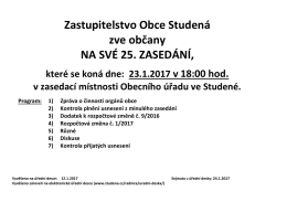 Pozvánka a návrh programu 25. zasedání ZO Studená