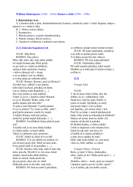 William Shakespeare (1564 – 1616): Romeo a Julie (1594 – 1596) I