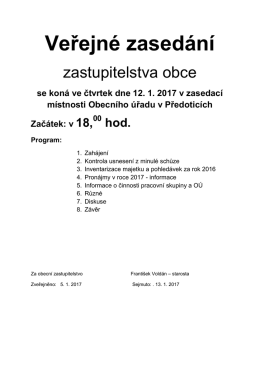 Veřejné zasedání zastupitelstva dne 12. 1. 2017