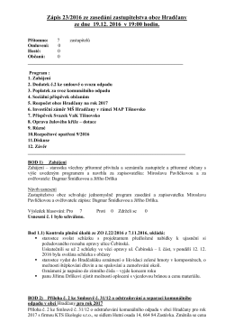 Zápis ze Zastupitelstva obce Hradčany č. 23/2016