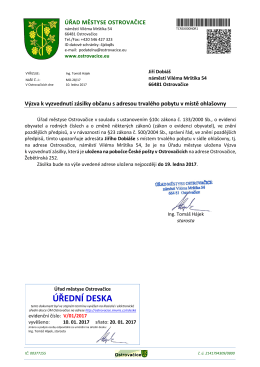 Výzva k vyzvednutí zásilky občanu s adresou trvalého pobytu v
