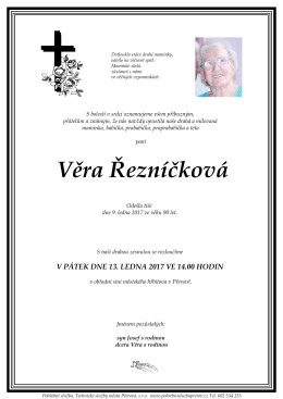 Věra Řezn&iacute;čkov&aacute; - Pohřebn&iacute; služba Přerov