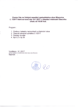Zveme Vás na Veřejné zasedání zastupitelstva