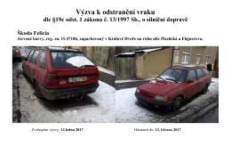 Výzva k odstranění vraku - Škoda Felicia roh ul. Plzeňská a Fügnerova