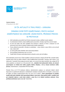 sp čr: aktuality k trhu pr&aacute;ce &ndash; ukrajina firm&aacute;m chyb&iacute; če&scaron;t&iacute;