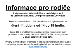 Informace pro rodiče k zápisům do základních