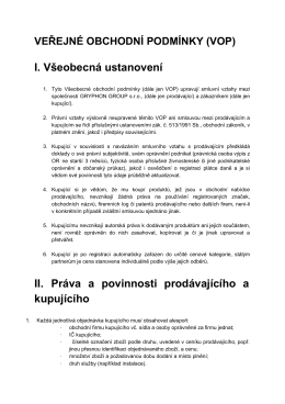 I. Všeobecná ustanovení II. Práva a povinnosti prodávajícího a