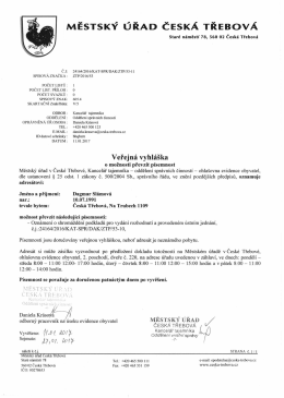 Veřejná vyhláška o možnosti převzít písemnost