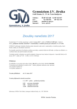 Podrobné informace - Gymnázium JV Jirsíka