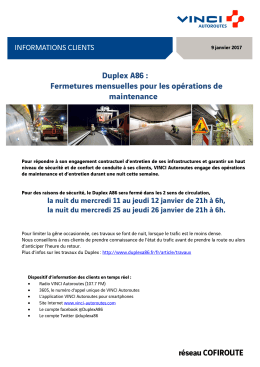 Duplex A86 : Fermetures mensuelles pour les