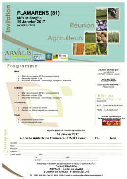 Invitation Lavaur 16/01/2017 - ARVALIS