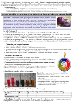 Ch7-TP. Identifier le caract&egrave;re acide ou basique d`une solution par