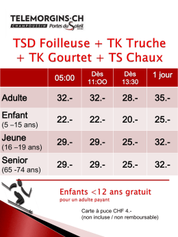 Tarifs et ouvertures Morgins dès le 08.01.2017