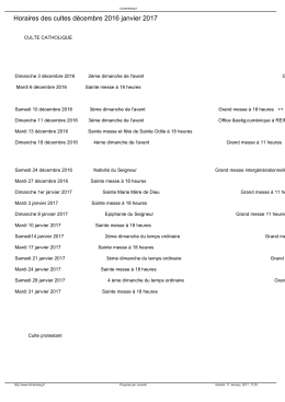Horaires des cultes décembre 2016 janvier 2017
