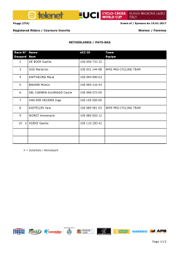 Women / Femmes Registered Riders / Coureurs Inscrits