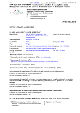 SPW-DGT-DTIC N°2016M080 Fourniture d`une solution de