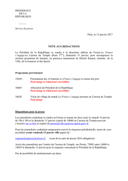 PRÉSIDENCE DE LA RÉPUBLIQUE ______ Service de presse