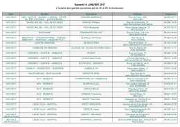 Samedi 14 JANVIER 2017 L`horaire des gardes suivantes