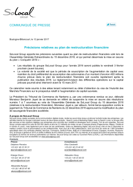 COMMUNIQU&Eacute; DE PRESSE Pr&eacute;cisions relatives