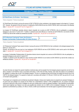 CYCLING ANTI-DOPING FOUNDATION Biological Passport