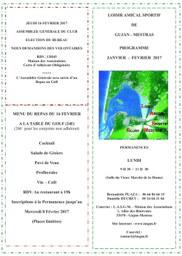 Programmes Janvier Février 2017 - Bienvenue sur le site de Loisir