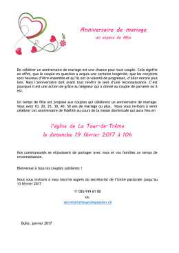 Anniversaire de mariage - Unit&eacute; pastorale ND de Compassion