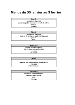 Menus du 30 janvier au 3 février