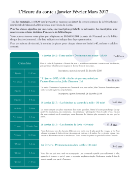 L`Heure du conte : Janvier Février Mars 2017