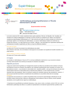 Arithmétique et Compréhension à l`Ecole élémentaire 2016B