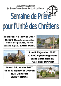 Mardi 24 janvier 2017 18 h 30 Eglise St Joseph Rue Guinefort