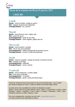 Menu de la semaine CRECHE du 09 au 15jan